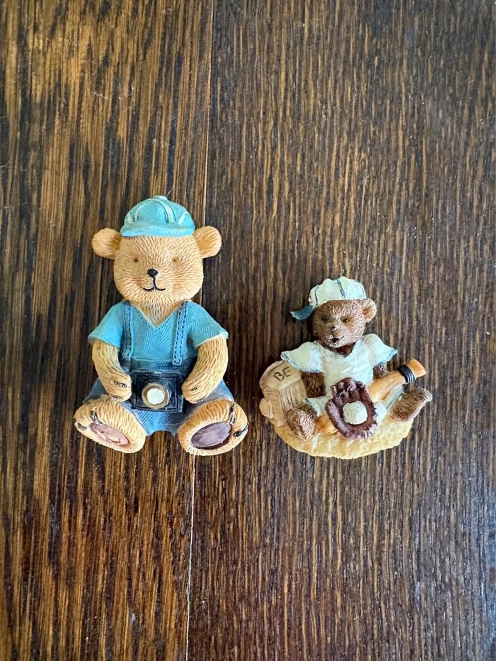 Vintage Resin Teddy Bear Refrigerator Magnets Camera Baseball Set of 2